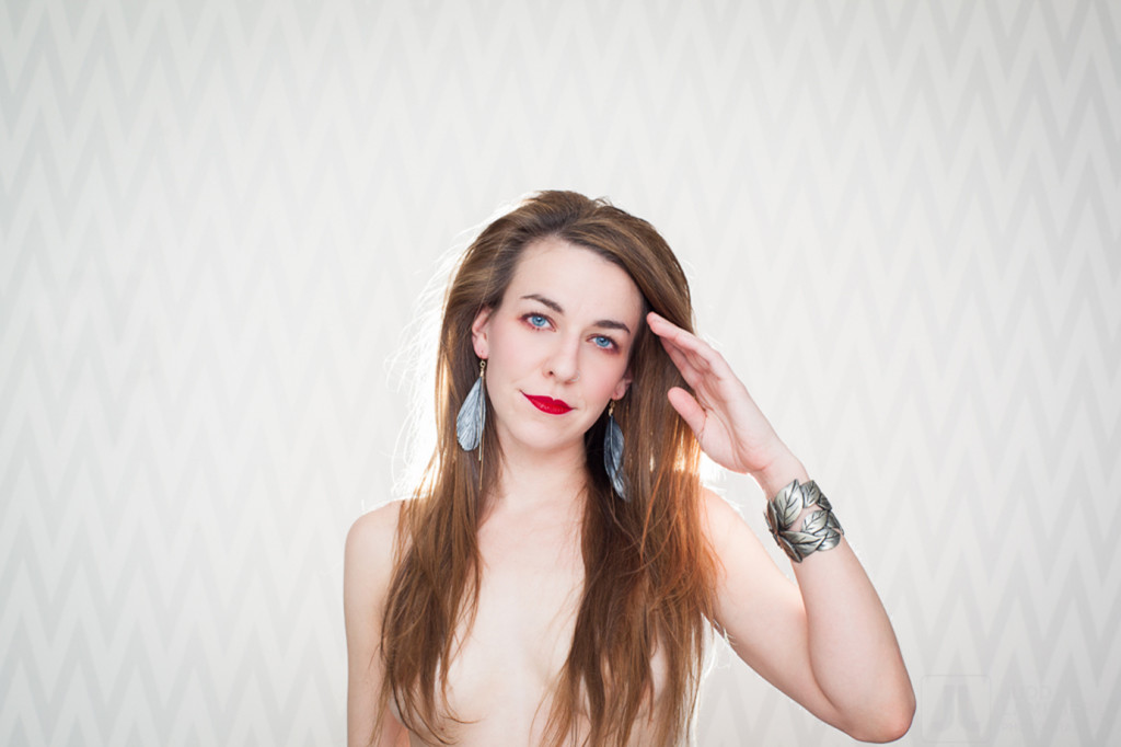 Young woman poses for portrait at hotel in Montreal